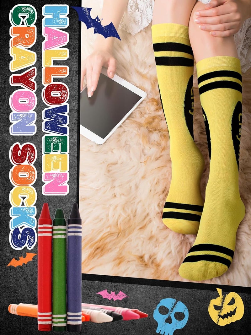 Glitopper 8 Pairs Colorful Crayon Knee High Socks Pencil Crayon Socks for Women Girl Teacher Costume School Supply - Image 4